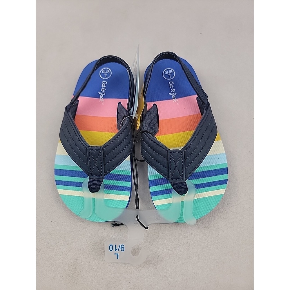 Cat And Jack Girls‎ Boys Large 9/10 Comfortable Slip On Flip Flop Rainbow Colors
